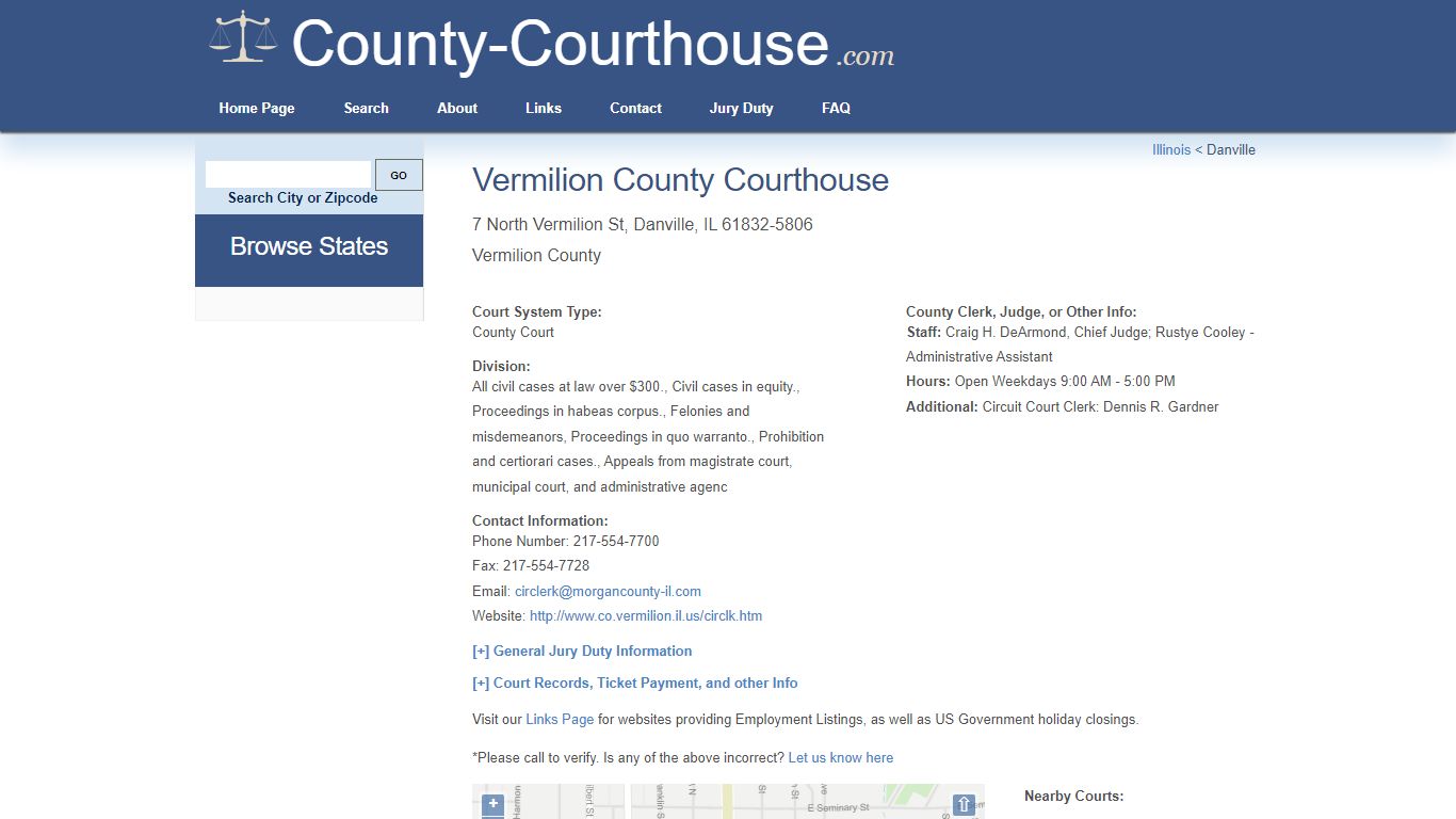 Vermilion County Courthouse in Danville, IL - Court Information